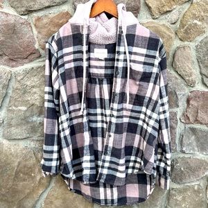 American Eagle Plaid button down with hood